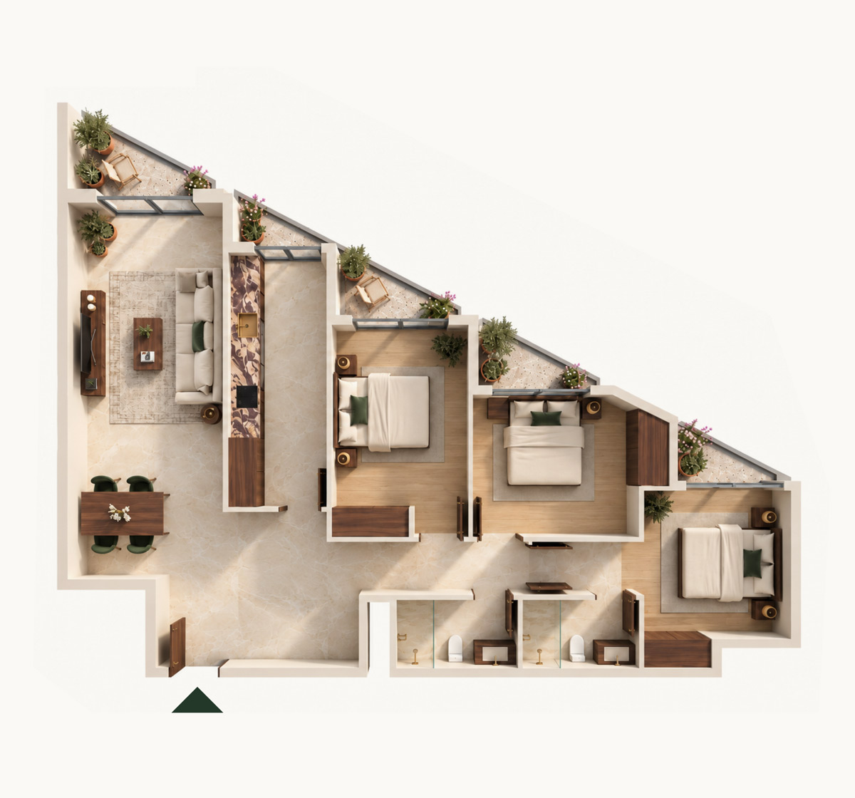 Plan 3D de la typologie Tulipe, Terre de Lys Ghandi